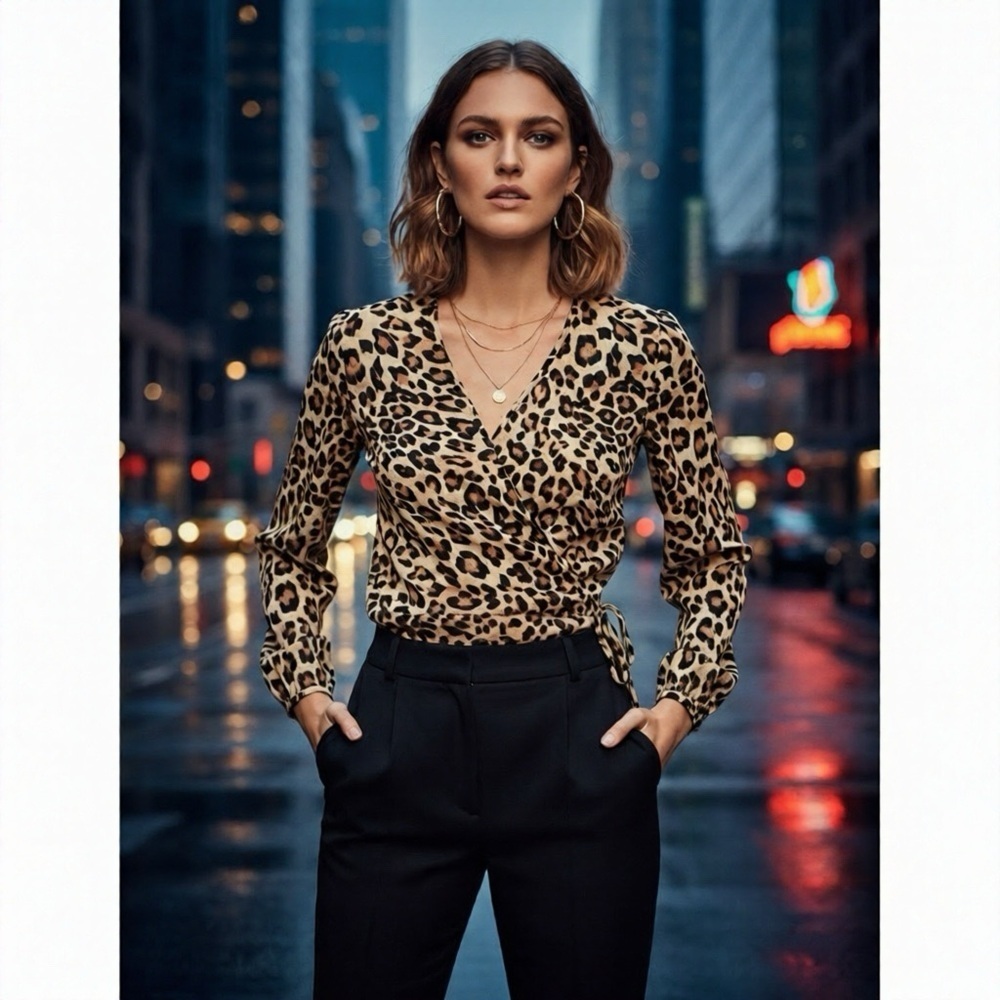 *30of3* H&M Leopard Wrap Around Top. Excellent Condition. - Picture 1 of 10
